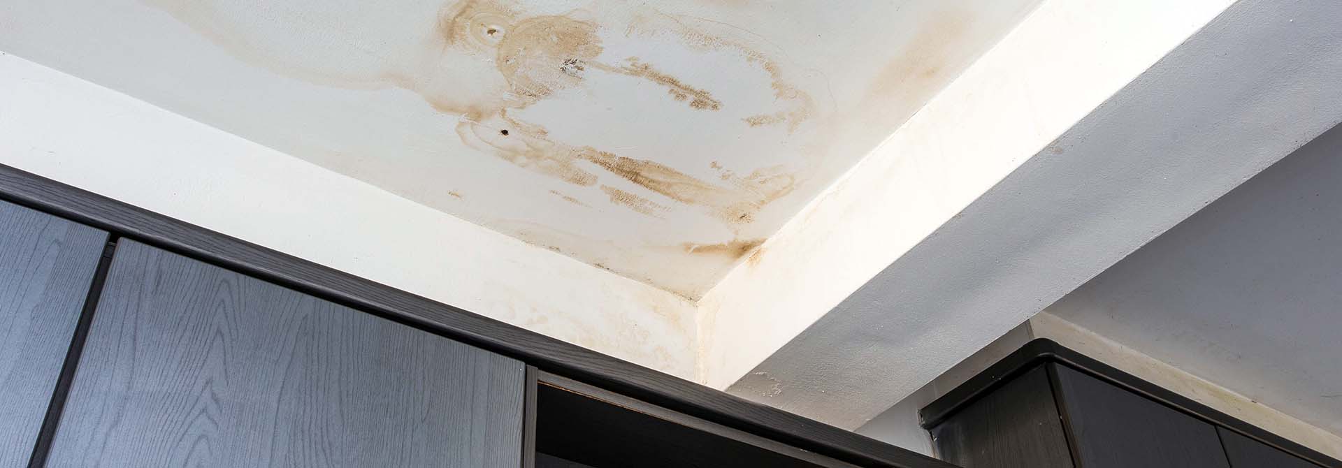 Water damage in ceiling from flat roof leak Water damage in ceiling from flat roof leak