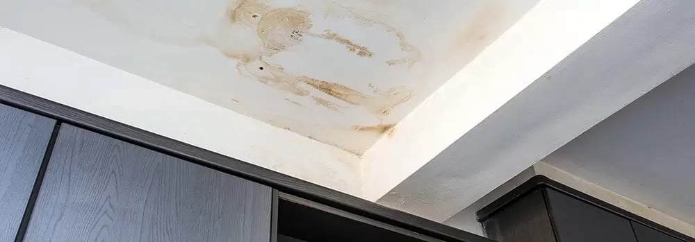 Water damage in ceiling from flat roof leak
