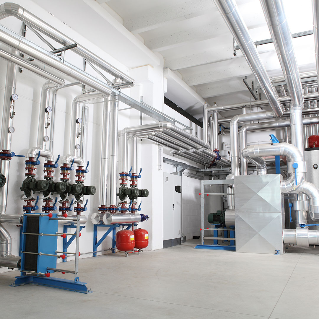 Pipe system in basement of commercial property Pipe system in basement of commercial property