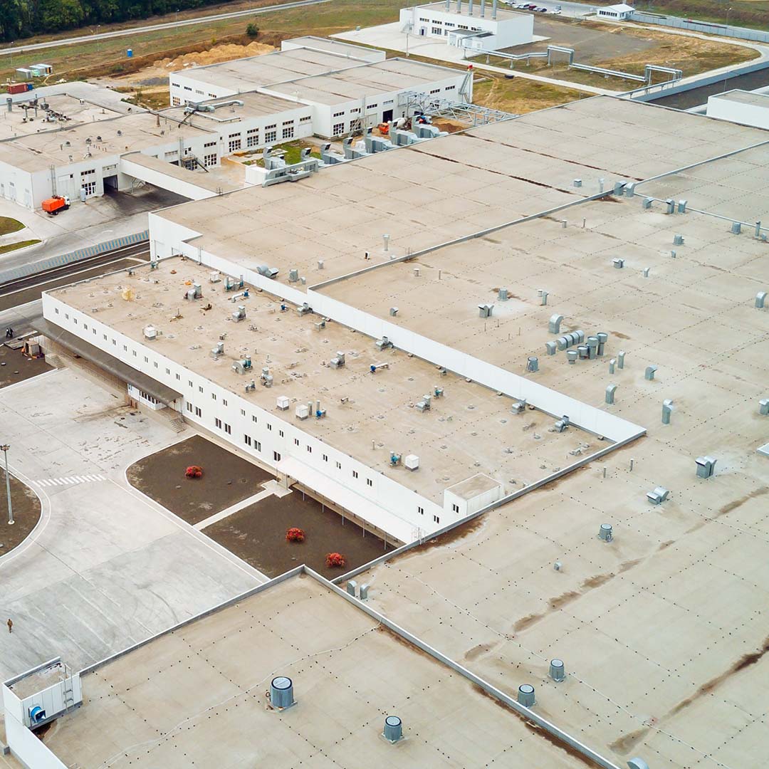 Large complex of flat roofs