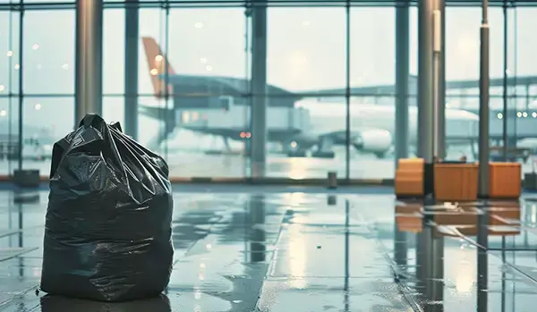 Flooded, abandoned airport terminal