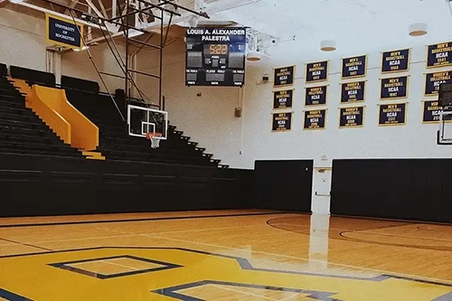 Basketball court in school gymnasium