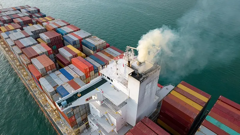 Containers on a ship at sea