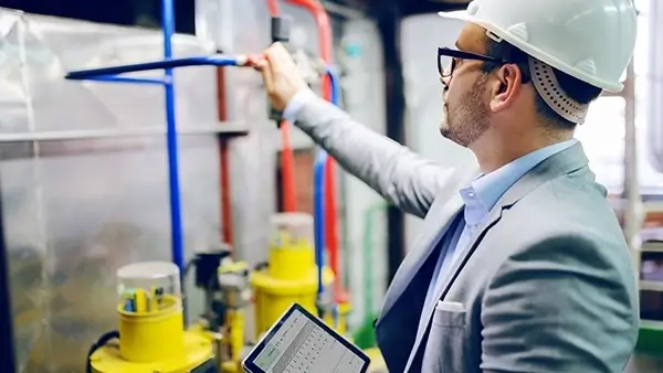 Facilities manager inspecting equipment