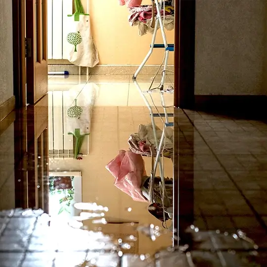 Flooded tile floor