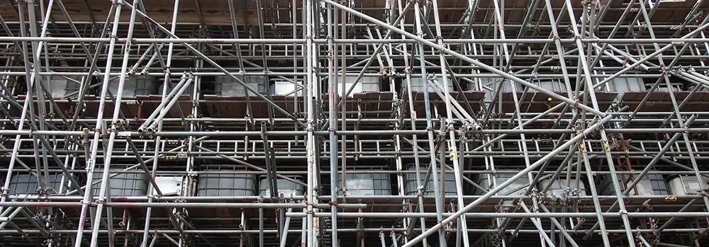 Intermediate bulk containers stacked for industrial use