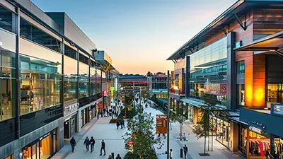 Busy outdoor shopping mall